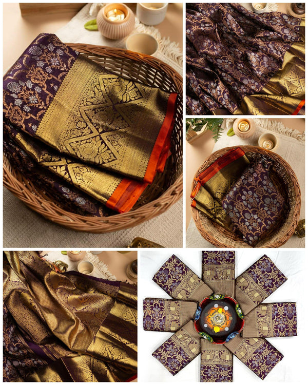 Rose Belly Banarasi Soft Silk Saree With Blouse Piece Piece