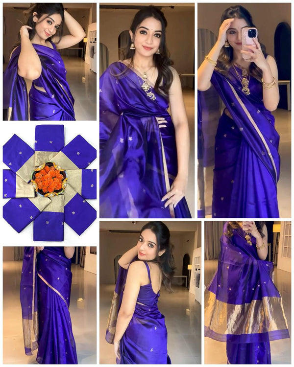 Royal Blue Soft Silk Saree With Blouse Piece